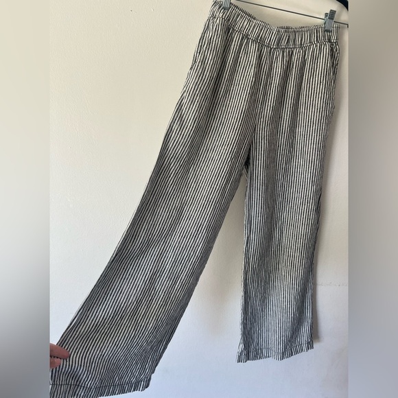 Reformation Ava Stripe Wide Leg Black‎ & White Striped Pull-On Linen Pants Small - Picture 5 of 13